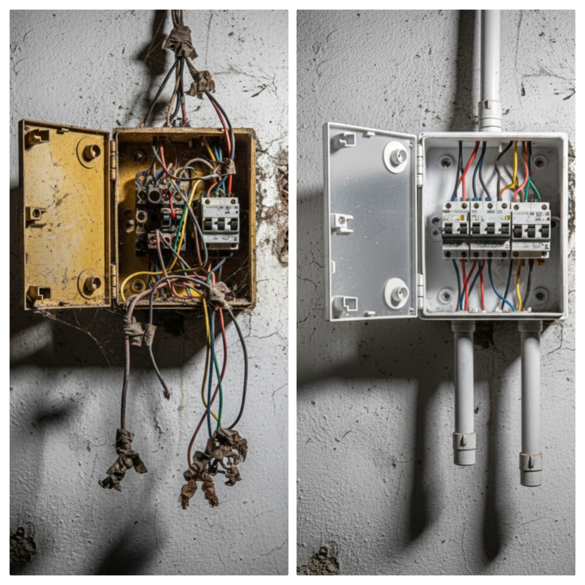 Messy and outdated electrical wiring
